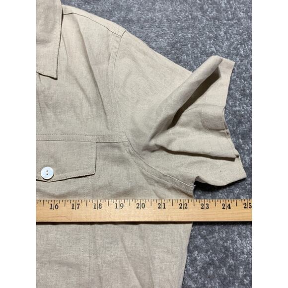 Coldwater Creek Top Women Size 1X Beige Pocket Collared Linen Rayon Camp - Picture 10 of 10